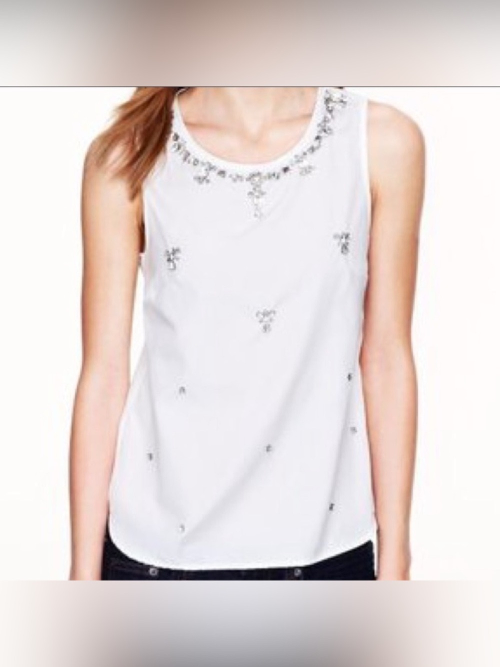 J.Crew Collection White Jeweled Sleeveless Blouse – Crystal Embellished